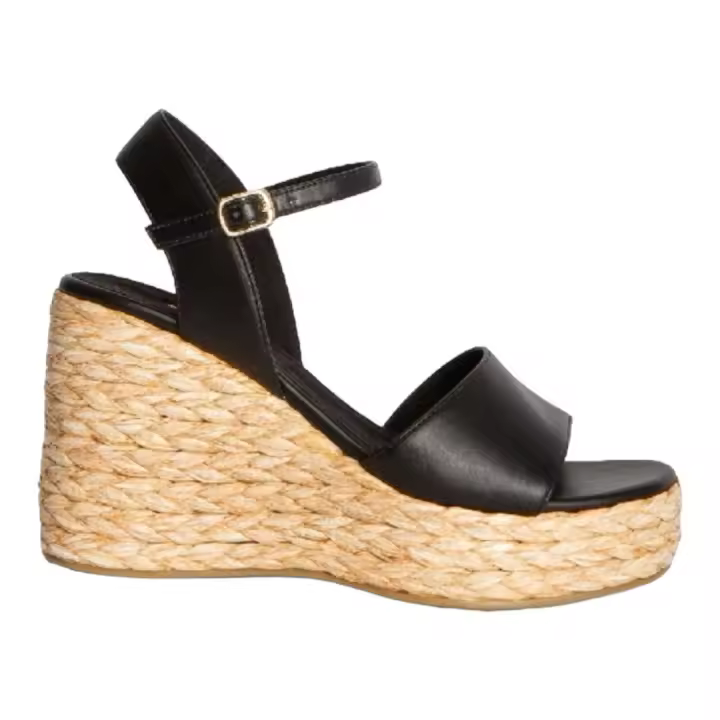 Corina- Sandalia Abierta Cuña y Plataforma para Mujer Negra- Tacón 10cm - 1