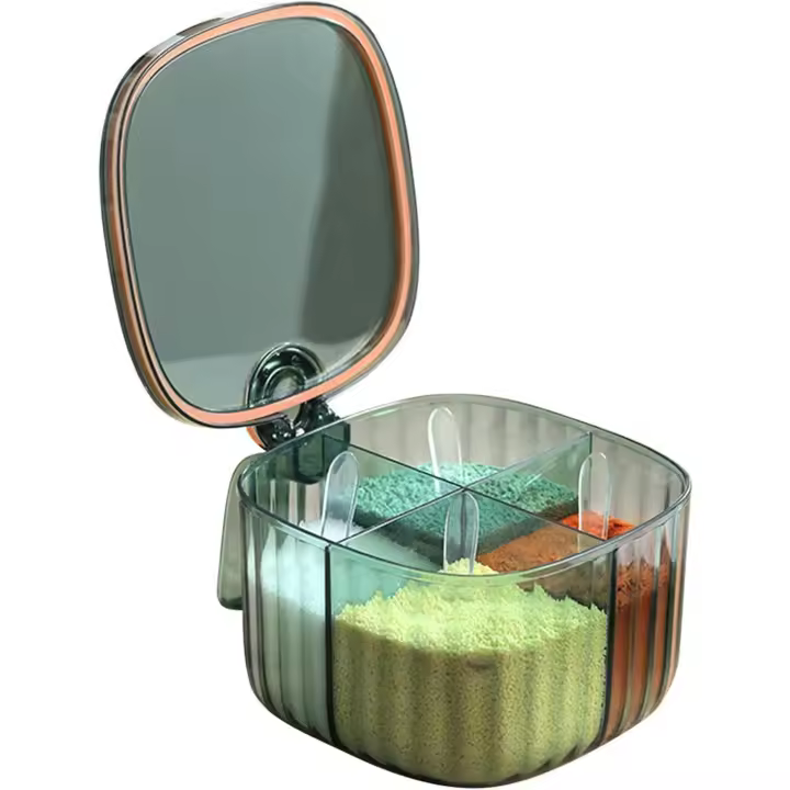 Ca de 4 compartimentos, recipientes de respiración transparentes, tarros de condimentos, botellas de especias a prueba de humedad - 1