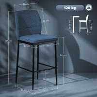 HOMCOM Juego de 2 Taburetes de Bar Taburetes Altos de Cocina con Respaldo y Reposapiés Tapizado en Terciopelo Marco de Acero Taburetes Altos Modernos para Comedor Mostrador Azul - details 2