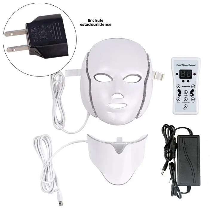 Máscara Facial LED De 7 Colores Para Cuidado De La Piel Terapia Fotónica Rejuvenecimiento De La Piel Reducción De Acné Potencia Plug-Powered - 1