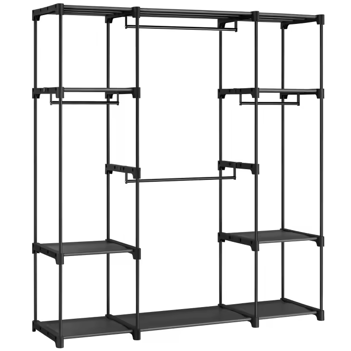 SONGMICS Armario de Ropa, Perchero, Burro Ropa, 43 x 151 x 166 cm, 4 Secciones para Colgar, con Compartimentos, Gran Capacidad, para Dormitorio, Salón, Lavandería, Negro - 1