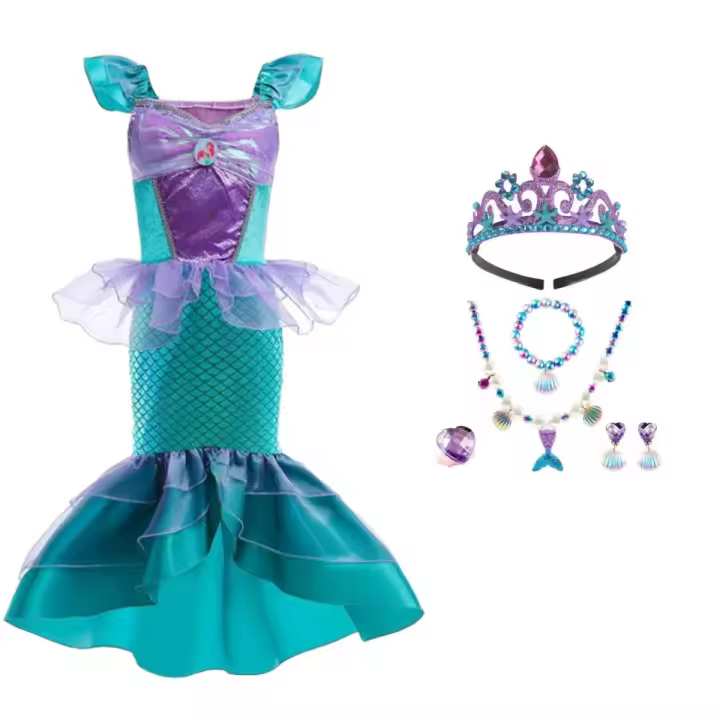 Vestido de Princesa Sirena para niña de cumpleaños, Vestido de manga Larga para Bebé, Vestido de Baile elegant para niños,130cm - 1