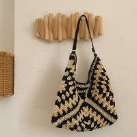 Bolso de hombro tejido de paja para mujerbolso de mano de tamaño mediano con asa para vacaciones en la playaPopular - details 16