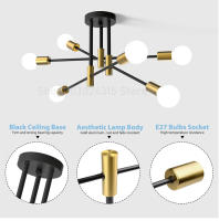 Candelabro De Techo Moderno Nórdico Simple Ramas Negro Oro LED Para Restaurante Pasillo Balconada Iluminación Metálico E27 - details 4