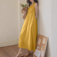 Vestido Largo Sin Mangas De Verano ZANZEA Estilo Coreano Suelto Con Pliegues Para La Playa Vestido Casual De Playa A-Line Para Mujer - details 6