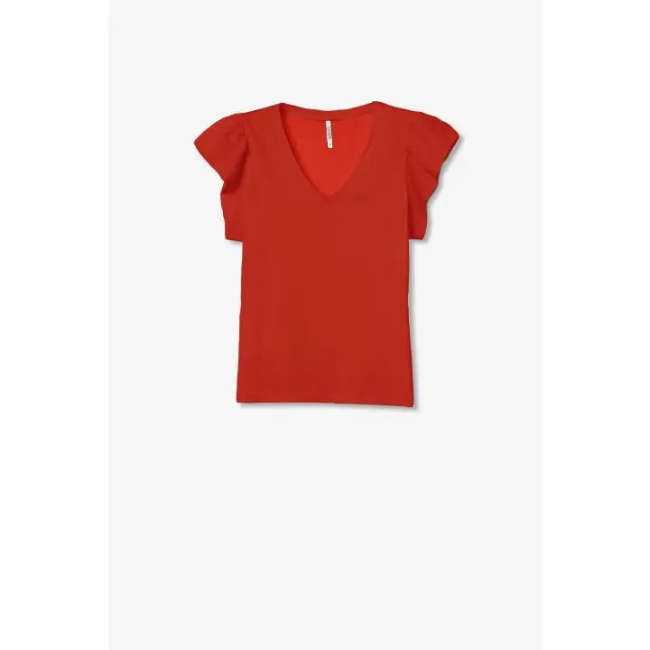 Camiseta Kira roja de Tiffosi. Color muy intenso de esta camiseta de algodón con detalle en la manga con efecto arrugado - 1