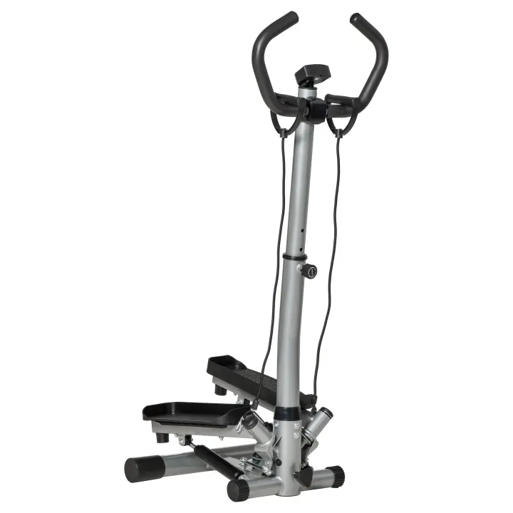 HOMCOM Máquina de Step Stepper Fitness con Manillar Altura Ajustable Pantalla LCD Cintas y Pedales Antideslizantes Equipo de Ejercicio para Gimnasio en Casa 55x53x118-128 cm - 1