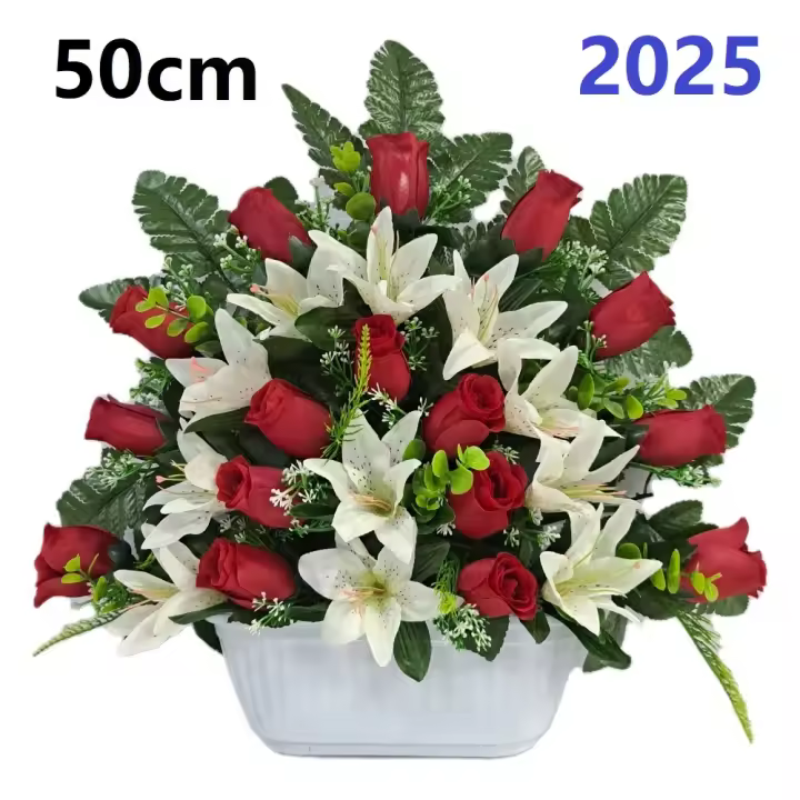 Flores para santos,flores duraderas para cementerio,flores artificiales para cementerio,flores para todos los santos,centro de flores para cementerio,Flores Artificiales de Tela,ANCHO 50CM ,ALTO 40CM,PERSONALIZAR COLOR Y MEDIDA,GERIMPORT, FESPU - 1