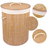 newty Cesto de Bambú con Tapa para la Ropa Sucia Redondo Compartimento Cubo Colada Lavandería Plegable con Asa de Cuerda Cesta de Almacenamiento Organizador Cubierta Bolsa Extraíble Laundry Basket Hamper Cuerda Trenzada Bolsa Interior Caña de Alta Calidad - details 0