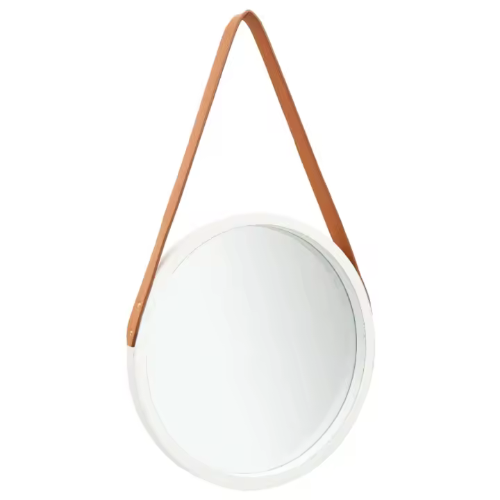 vidaXL Espejo de pared con correa blanco 40 cm - 1