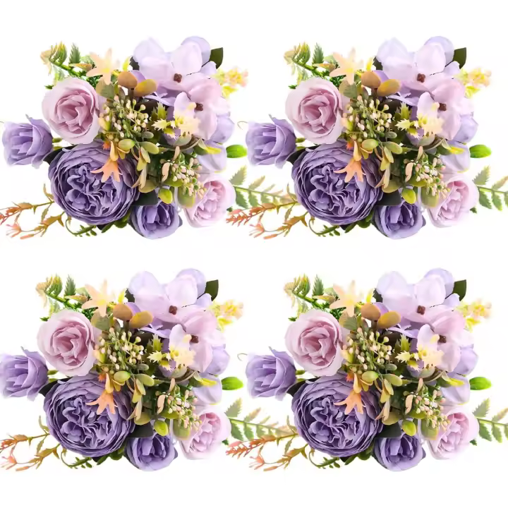 paquetes de flores artificiales, peonías artificiales para decoración, ramo de flores de hortensia de seda, arreglo de flores de rosas falsas, color morado - 1