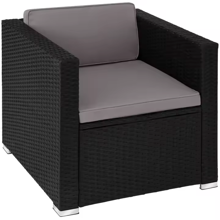 Tectake - Sillón de ratán LIGNANO | Cómodo sillón de poliratán con dos reposabrazos | Fino trenzado de ratán sintético con protección UVA | Sólida estructura de acero con revestimiento en polvo - 1