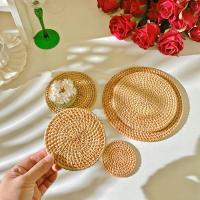 Mantelos Redondos Hechos a Mano De Rattan Y Algodón Ecológico 8-20cm Coaster Bowl Mats Tapete De Té Insulación Pad Japón Estilo - details 5
