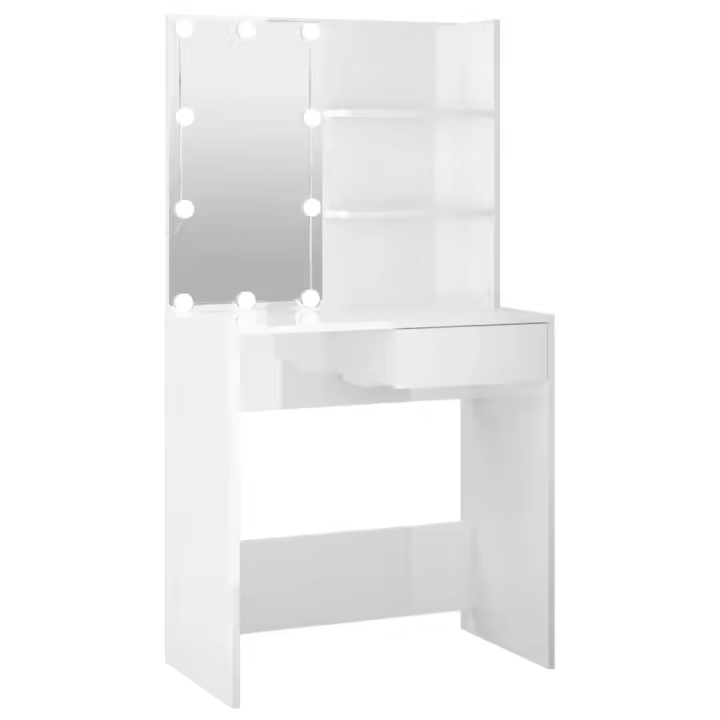 Toque con taburete y Espejo triple Rosa plegable - 1