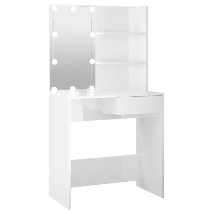 Toque con taburete y Espejo triple Rosa plegable - 1