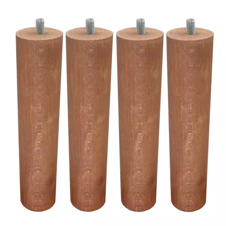 LIQUIDADESCANSO - SET de cuatro patas de madera de haya cilíndrica para SOMIER o BASE TAPIZADA, resistente, pase de rosca, altura 25cm, 5,5 diámetro, métrica M10, sistema antirruido, fácil limpieza, color cerezo - Soporte firme para muebles de dormitorio - 1