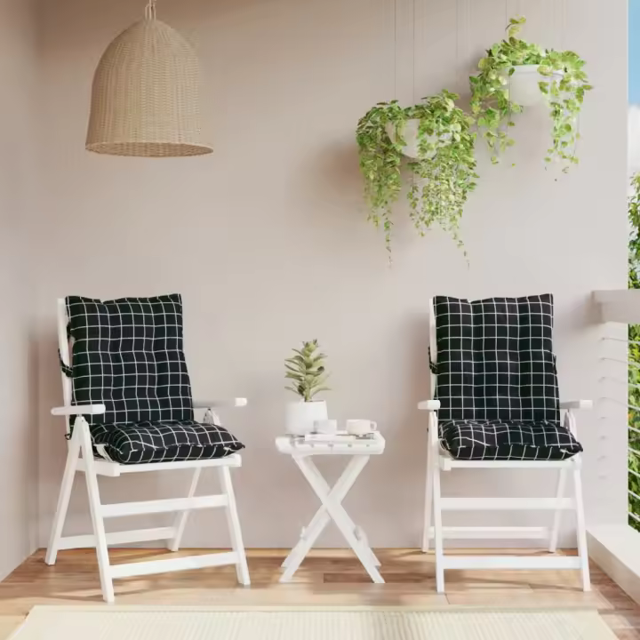 vidaXL Cojines de silla respaldo bajo 2 uds tela Oxford cuadros negro - 1