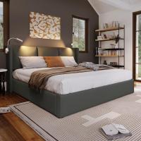 Somier Cama Juvenil PU 140x200 with somier (with colchón) Cama tapizada Cama Doble Caja de Almacén Lámpara de Lectura con función de carga USB Cabecero, Cama de Almacén Somier - details 2