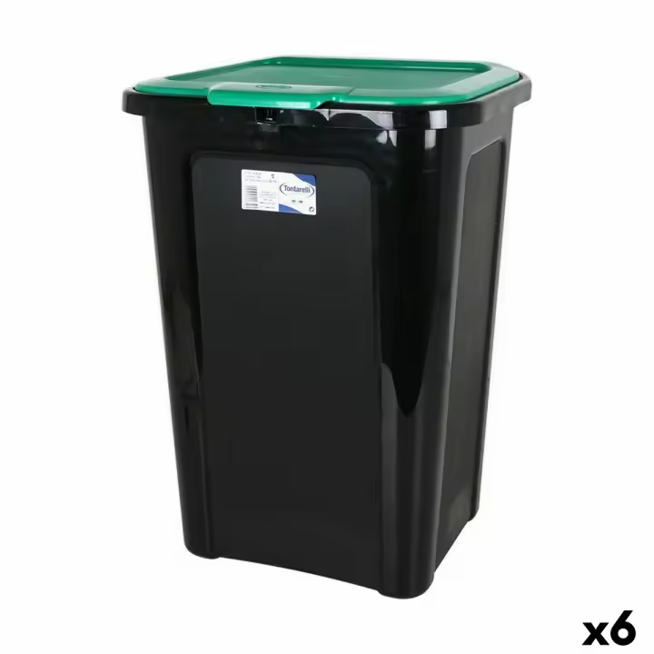 Cubo para la Basura Tontarelli Coverline Verde 44 L Negro 38,5 x 34,5 x 54,5 cm (6 Unidades) - 1