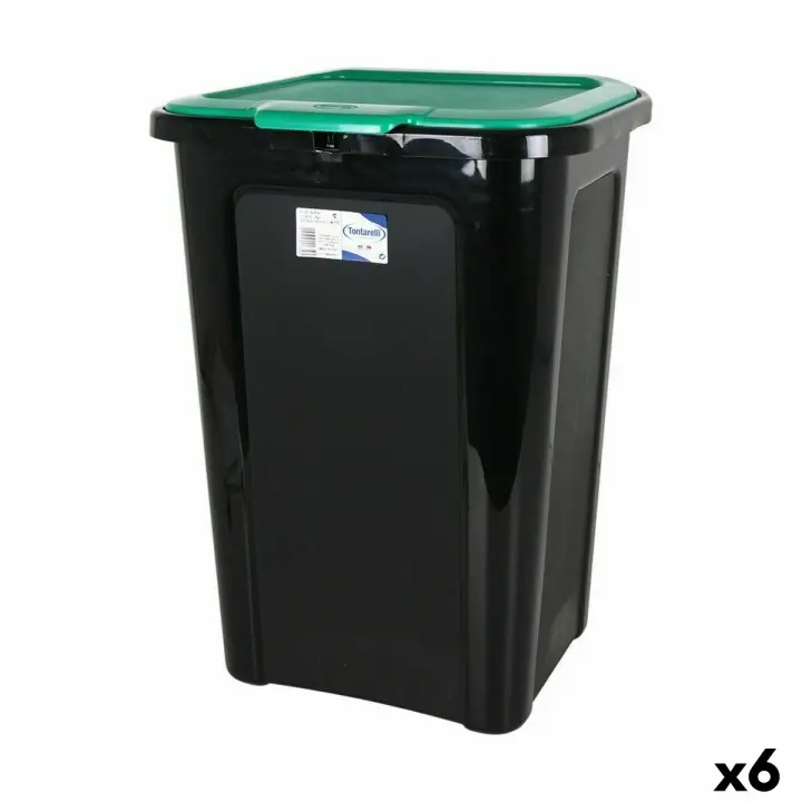 Cubo para la Basura Tontarelli Coverline Verde 44 L Negro 38,5 x 34,5 x 54,5 cm (6 Unidades) - 1