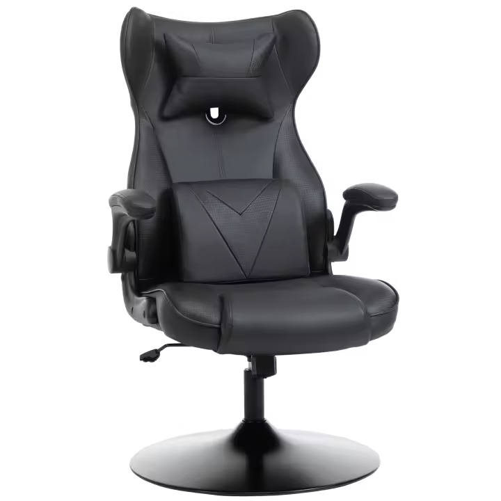 Vinsetto Silla Gaming Ergonómica Silla de Ordenador Silla de Oficina Silla de Escritorio con Función Mecedora y Cojín Lumbar Silla Giratoria Asiento Acolchado Regulable en Altura Metal Negro 67x71x112 cm - 1