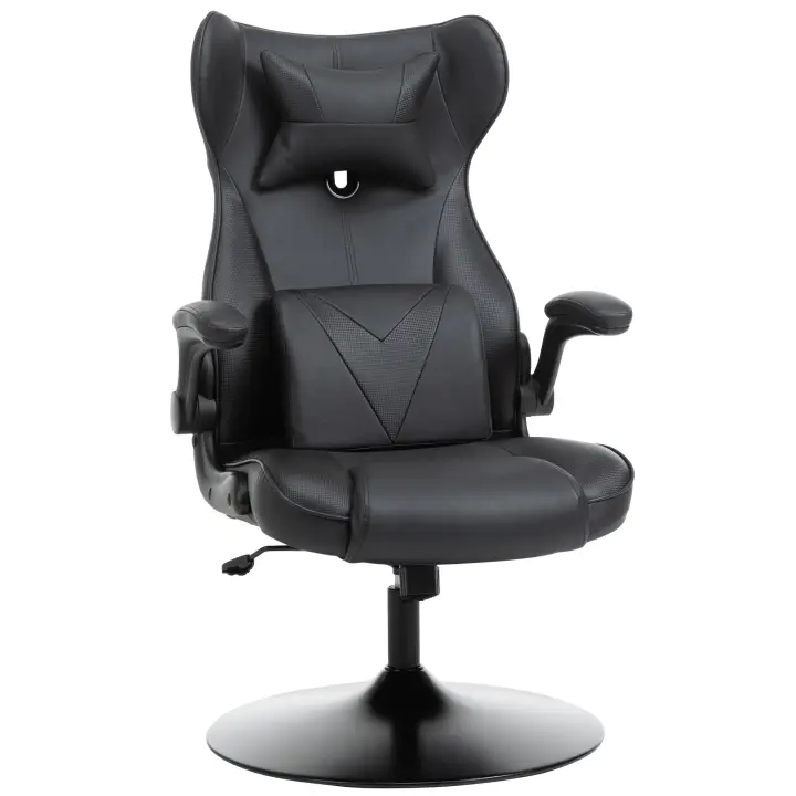 Vinsetto Silla Gaming Ergonómica Silla de Ordenador Silla de Oficina Silla de Escritorio con Función Mecedora y Cojín Lumbar Silla Giratoria Asiento Acolchado Regulable en Altura Metal Negro 67x71x112 cm - 1