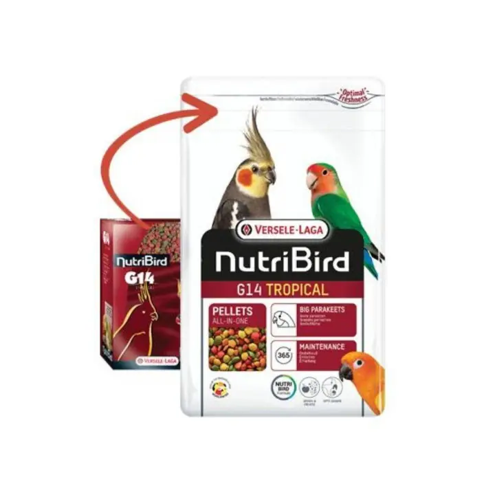 Versele-Laga Nutribird G14 Tropical para Agapornis y Ninfas - Alimento Granulado con Frutas y Cacahuetes para una Nutrición Equilibrada y Completa - 1