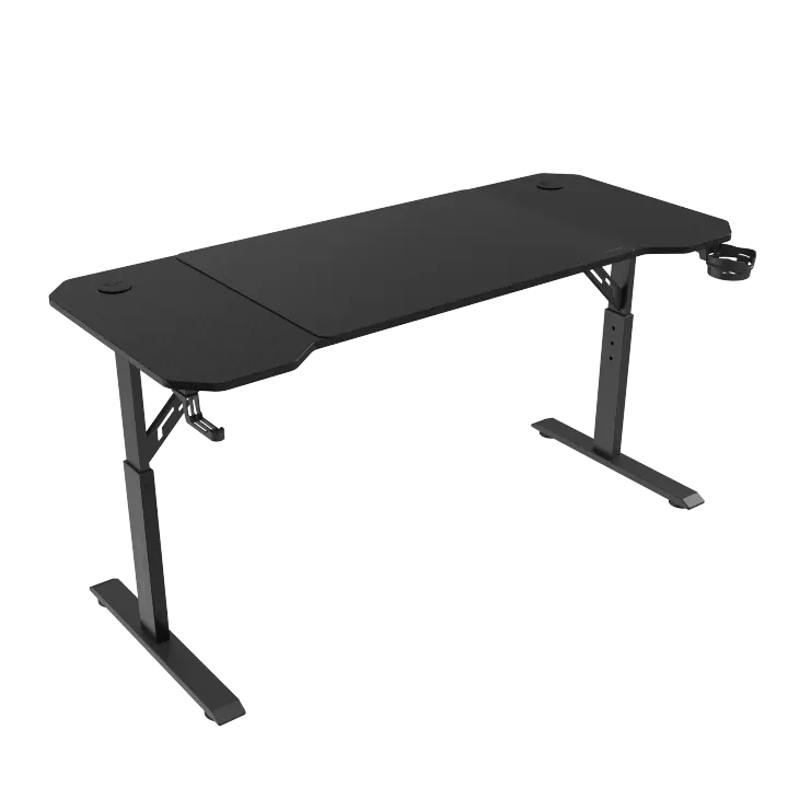 Mars Gaming MGD-ERGO140, Mesa Altura Ajustable 3 Posiciones, Superficie Ergonómica, Estructura Metálica, Alfombrilla XXL, Soporte Auriculares y Bebida, Gestión Cableado, Mesa Gaming 140x60cm, Escritorio Regulable Negro o Blanco - 1