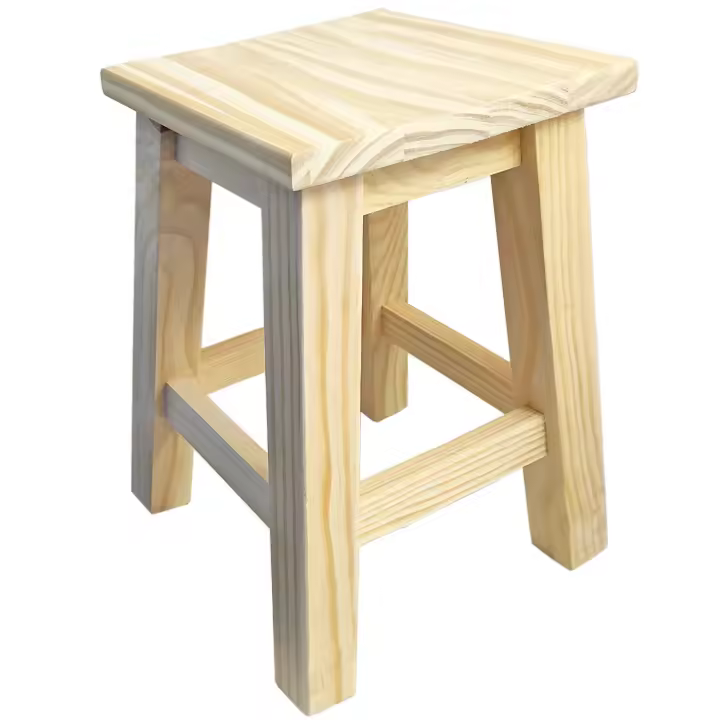 Tradineur - Taburete cuadrado de madera natural sin tratar, banqueta con reposapiés, estable y robusto, hogar, 35,4 x 22,5 x 22,5 cm - 1