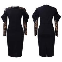 Vestido Elegante De Mujer Con Cuello Redondo Y Manga Larga En Luto Sólido Ajustado Hasta Las Caderas Largo Medio Para Fiestas Y Comidas En El Restaurante - details 31