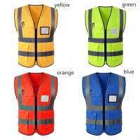 Chaleco De Seguridad Amarillo Y Naranja Con Estampados Reflectantes Visibilidad Alta Con Bolsillos Lavable Para Hombres Y Mujeres - details 2