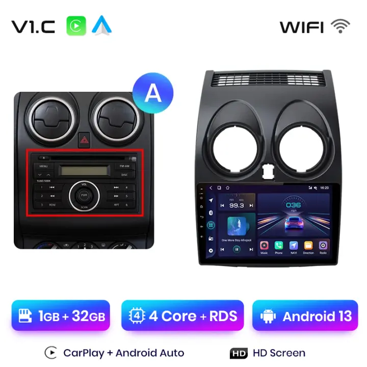 Junsun Android 13 Radio para Nissan Qashqai J10 2006 2007 2008 2009 2010 2011 2012 2013 de Coche con Chip Qualcomm de 8 Núcle de Coche con Chip Qualcomm de 8 Núcleos CarPlay Inalámbrico Autorradio Estéreo Pantalla HD Multimedia - 1