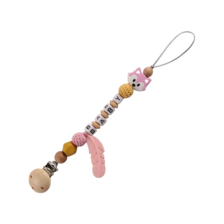 Nueva cadena para chupete de bebé de haya natural, cadena anticaída, cadena de silicona para mordedor, productos para bebés - 1