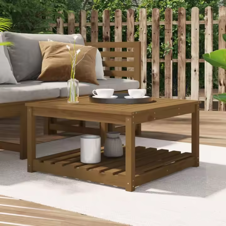 vidaXL Mesa de jardín madera maciza de pino 82,5x82,5x45 cm en color Pino natural/Pino gris/Pino marrón miel y más | estructura resistente ideal para salón dormitorio o estudio - 1