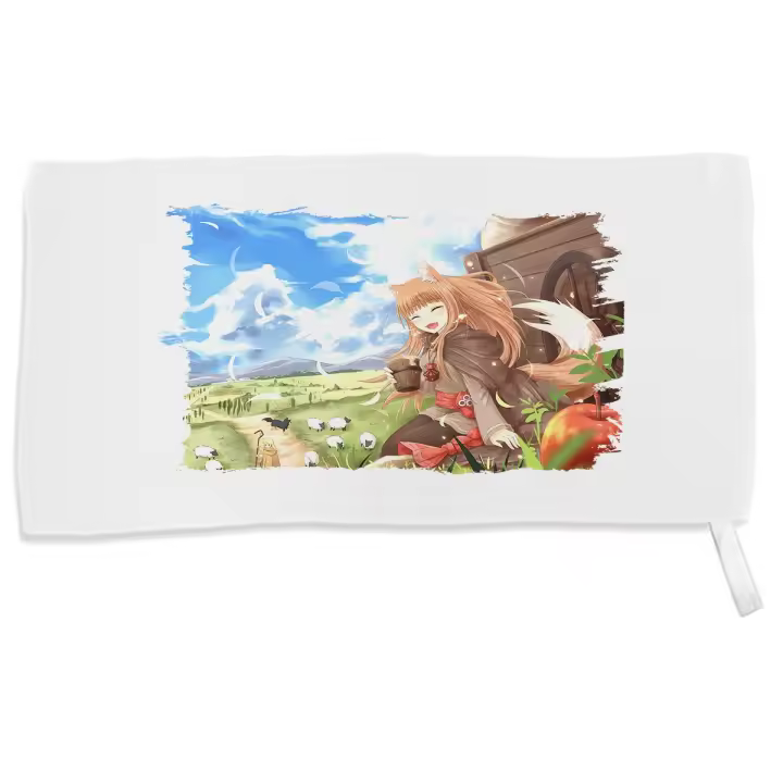 MERCHANDMANIA TOALLA PEQUEÑA ABSORBENTE Ookami to Koushinryou chica lobo suave personalizada con cinta elastica - 1