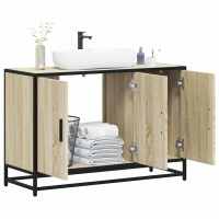 vidaXL Armario lavabo baño madera ingeniería 90x33x60 cm en color Roble ahumado/Marrón roble/Gris sonoma y más | almacenamiento funcional diseño moderno para baño dormitorio sala - details 3