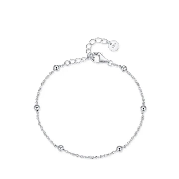 Zenyth-Pulsera de cuentes de Plata 925 para Mujer, temperamento simple y fresco, Cadena de pulsera de Plata Lisa, joyería de mano de estilo frío INS, - 1