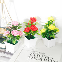 Small Bonsai Artificial Plant Decoración Para Oficina Y Hogar Flores Falsas Rosas En Maceta Adorno De Jardín Accesorio De Escritorio Para Bodas Y Navidad - details 5