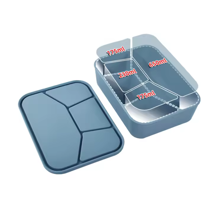 Fiambrera de silicona con 4 compartimentos, hermética, irrompible, con compartimentos para guardar alimentos, apta para adultos y niños, sin BPA, apta para horno y lavavajillas. - 1