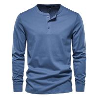 Camiseta De Manga Larga Para Hombre AIOPESON Con Cuello Henley Color Sólido Casual Algodón 100% Calidad Superior Para Otoño - details 1