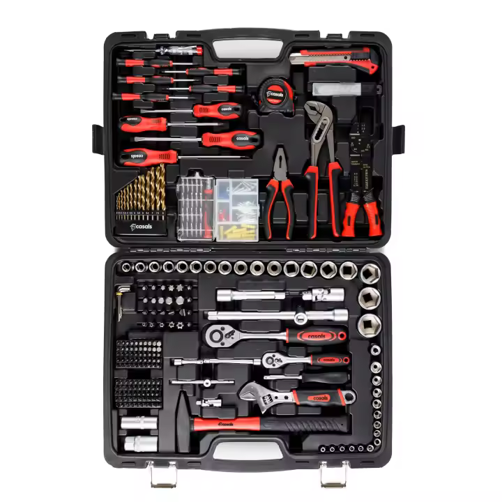 Casals - Caja de herramientas HH303 con 303 piezas, Maletín de plástico duro, bricolaje, reparaciones, brocas, llave inglesa, llaves de vaso, allen, destornilladores, alicates, metro, martillo y accesorios - 1