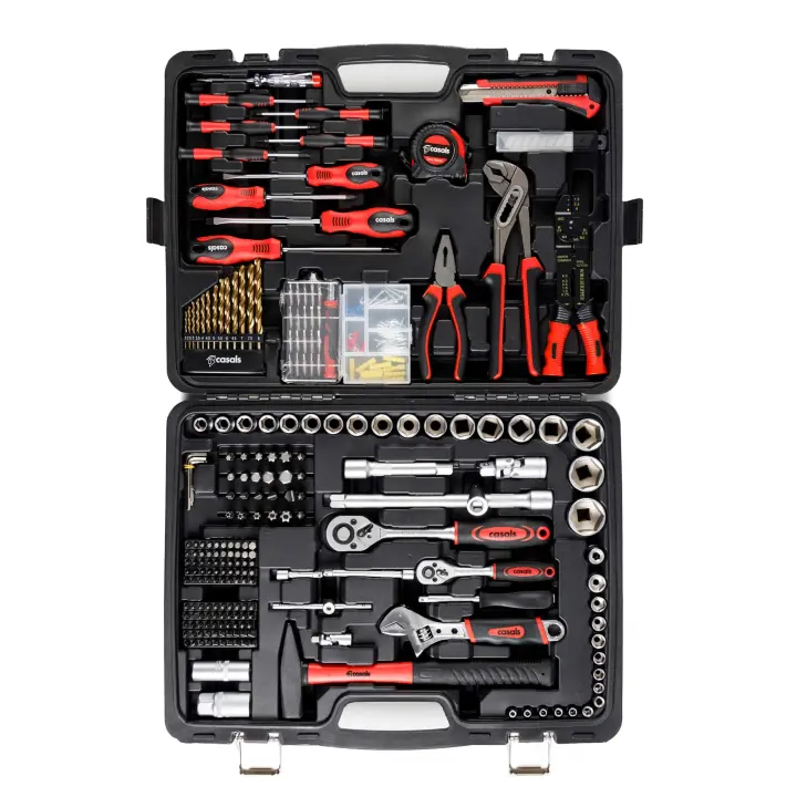 Casals - Caja de herramientas HH303 con 303 piezas, Maletín de plástico duro, bricolaje, reparaciones, brocas, llave inglesa, llaves de vaso, allen, destornilladores, alicates, metro, martillo y accesorios - 1