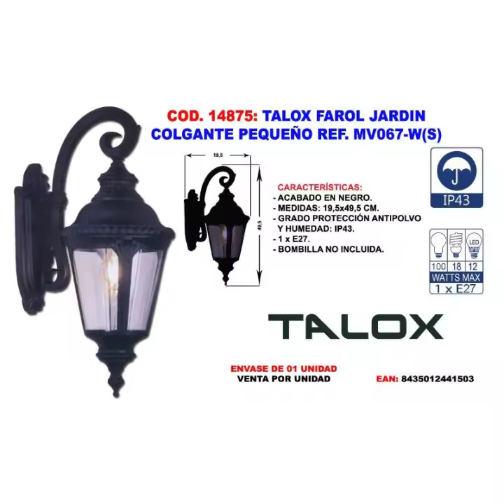 Talox farol jardin colgante pequeño ref. mv067-w(s) - 1