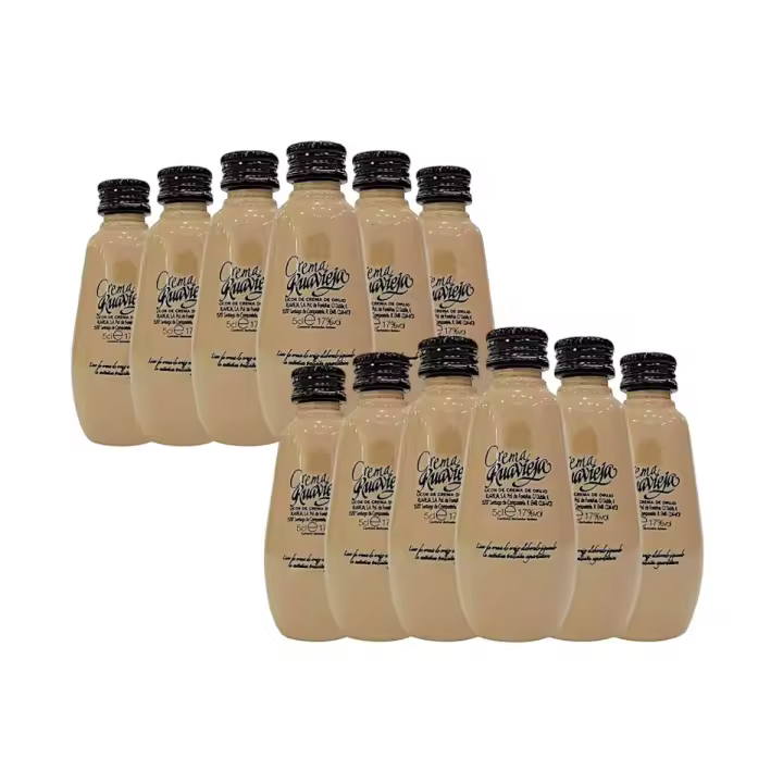 Pack de 12 Botellitas licor de Crema de Orujo Ruavieja 5 Cl ideales para regalos de boda comuniones bautizos - 1