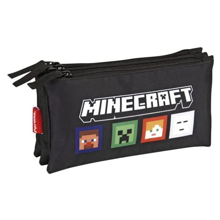Portatodo Minecraft triple. Portatodo con diseño moderno y parches incluidos. Ideal para organizar lápices y accesorios con estilo. - 1