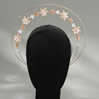 Diadema De Ángel Para Novia Dorada Con Halo Y Perlas Diadema De Diósisa Para Mujeres Y Niñas Adorno Elegante Para Bodas Y Fotografías - details 14