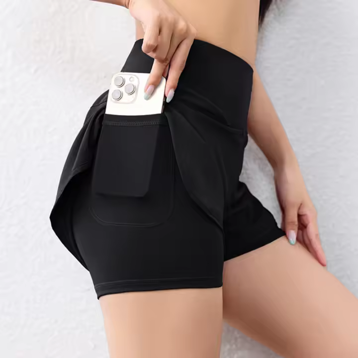 Pantalones cortos de running para Mujer secado rápido Deporte con cinturón elástico y bolsos Yoga transpirables y alojamientos para Actividades física - 1