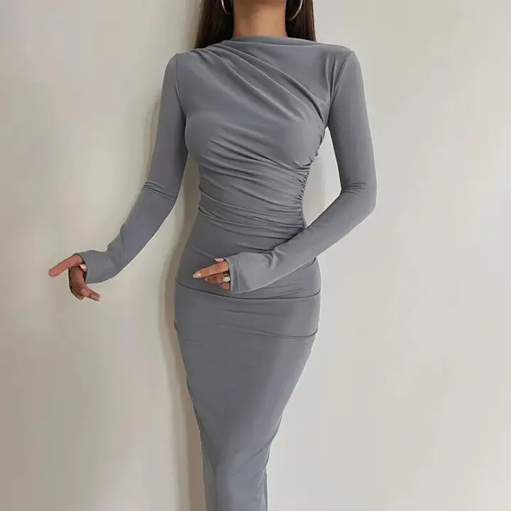 Vestido Largo De Fiestas Para Mujer Hawthaw 2024 Manga Larga Estilo Club Noche Callejero Bodycon De Primavera Otoño Polyester Spandex - 1