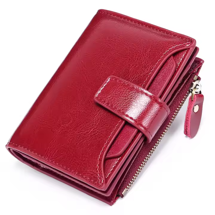 Pequeño compacto se simple en dos con Cremallera y Ventana para Identificación Cartera de Piel para mujer with bloqueo RFID tamaño - 1