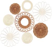 Juego de 8 cestas de mimbre decoración de pared cestas de ratán para decoración de pared decoración Bohemia para sala de estar o dormitorio (blanco) - details 0
